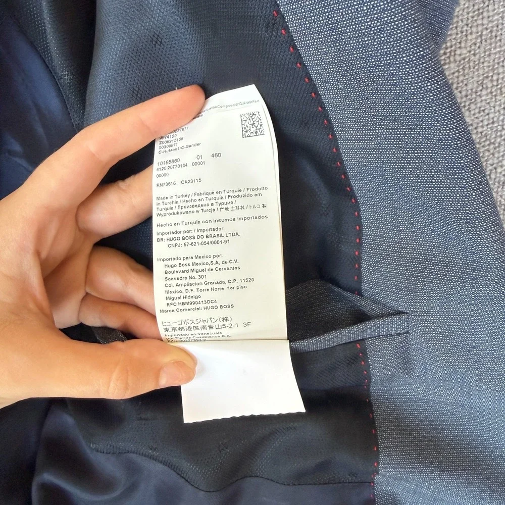 HUGO BOSS Blazer Jacket Mens 38R Blue Textured Slim Fit Formal Business Career